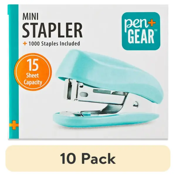 (10 pack) Pen+Gear 15-Sheet Mini Stapler with 1000 Staples, Blue