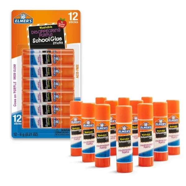 Elmer's Disappearing Purple Washable School Glue Sticks, 6 Gram, 12 Count