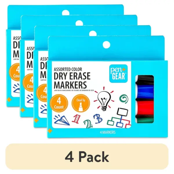 (4 pack) Pen+Gear Dry Erase Markers, Chisel Tip, Assorted Ink Colors, 4 Count