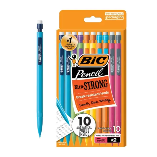 BIC Xtra Strong Mechanical Pencils with Erasers for School or Office, Thick Point (0.9mm), 10-Count