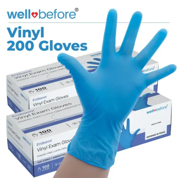 WellBefore Blue Vinyl Disposable Gloves - Large 200 Ct - Powder & Latex-Free Gloves