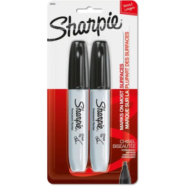 Sharpie Permanent Markers, Chisel Tip, Black, 2 Count