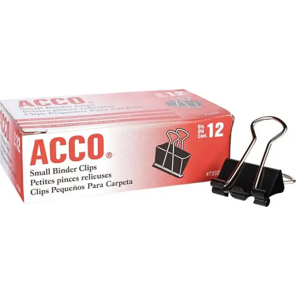 ACCO Binder Clips, Small, Black/Silver, 12 Count