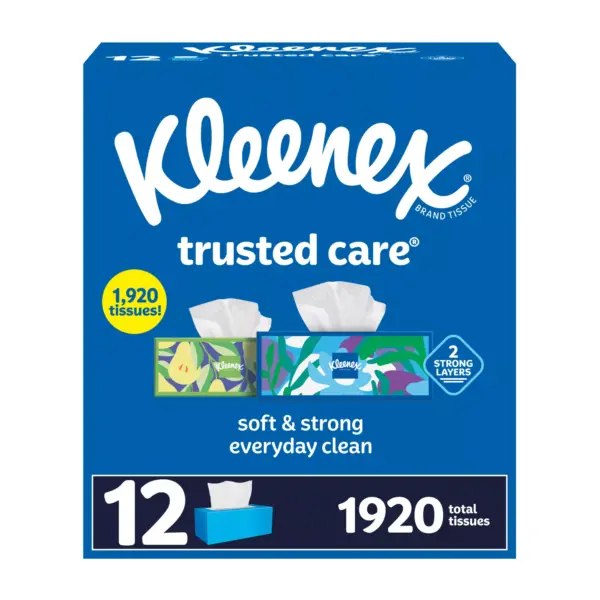 Kleenex Trusted Care 2-ply Facial Tissues 12 boxes, 160 tissues/box