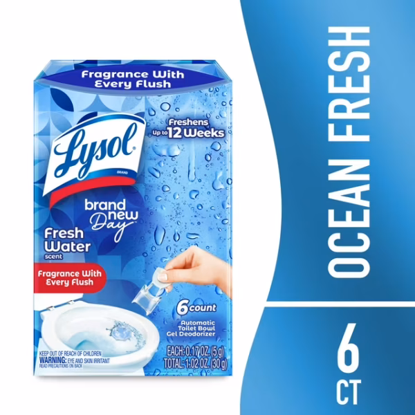 Lysol Click Gel Automatic Toilet Bowl Cleaner, Ocean Fresh Scent, 6 count