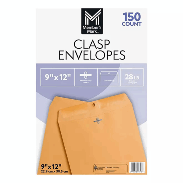 Member's Mark Clasp Envelope 9 x 12, 150 ct.