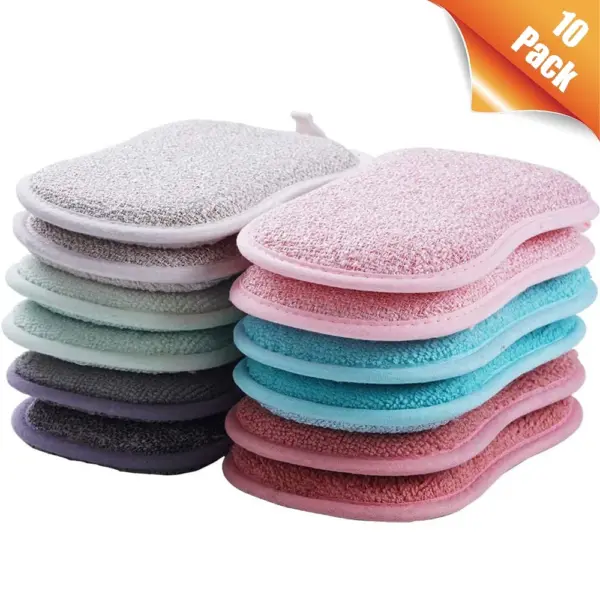 Microfiber Scrub Sponges, KISPATTI Non-Scratch Dishes Washing Cloth Reusable Scouring Pads, 10 Pack