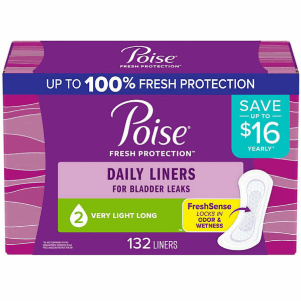 Poise Daily Incontinence Panty Liners, 2 Drop Very Light, 132 ct.