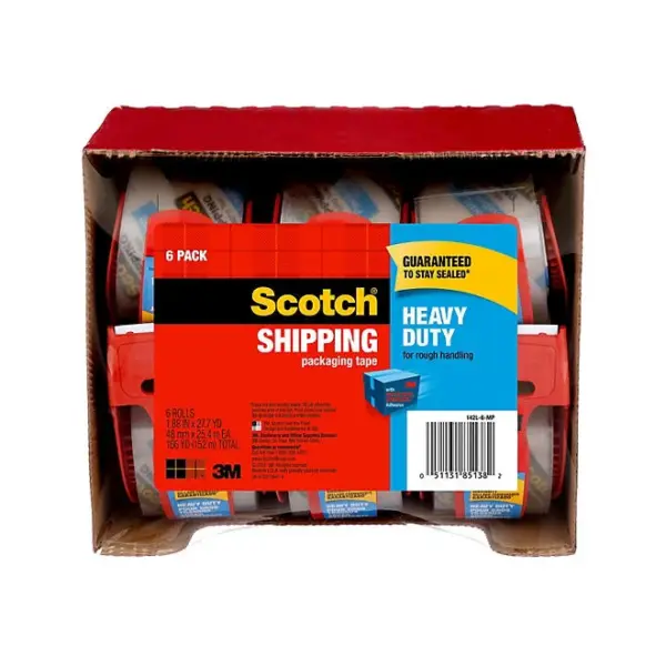 Scotch Heavy Duty Shipping Packaging Tape Dispensers, 1.88" x 27.7 yd, 6 Pack