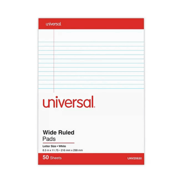 Universal Perforated Edge Writing Pad, Legal Ruled, Letter, White, 50-Sheet Pads, 12ct.