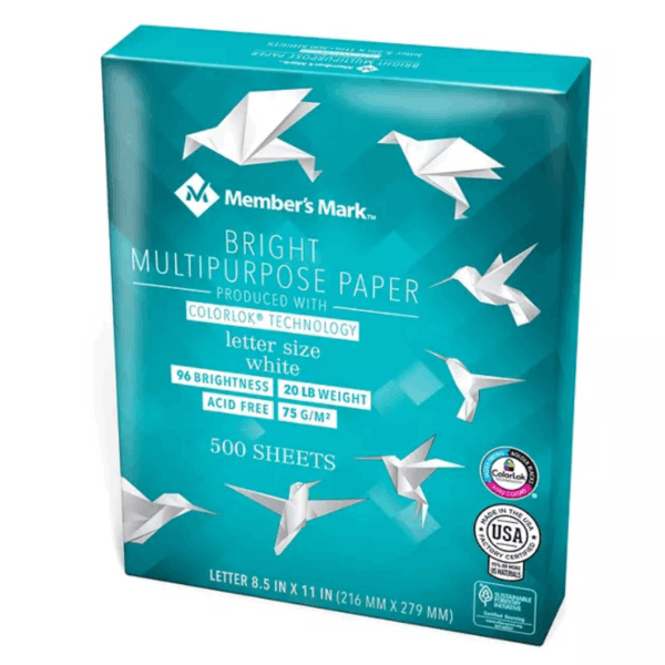 Member's Mark Multipurpose Paper, 8.5 x 11", 96 Bright, 20 lbs., 8 Reams (4,000 sheets)