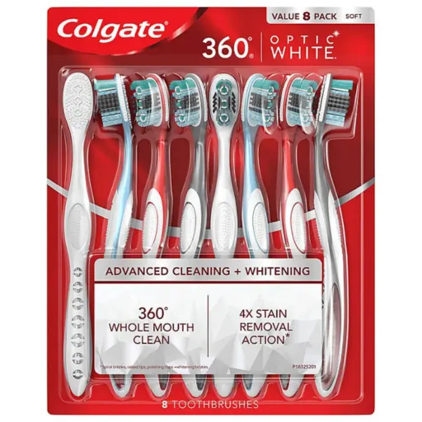 Colgate Optic White 360 Soft Manual Toothbrush, 8 ct.