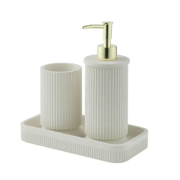 My Texas House Trevo Resin Ribbed 3-Piece Bath Accessory Set, White