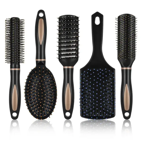 Topekada 5Pcs Paddle & Round Hair Brush Comb Set,Detangling Hairbrush Anti Static Massage Oval Comb Hair Styling Tools for Women Men Kid All Wet or Dry Hair(Green)