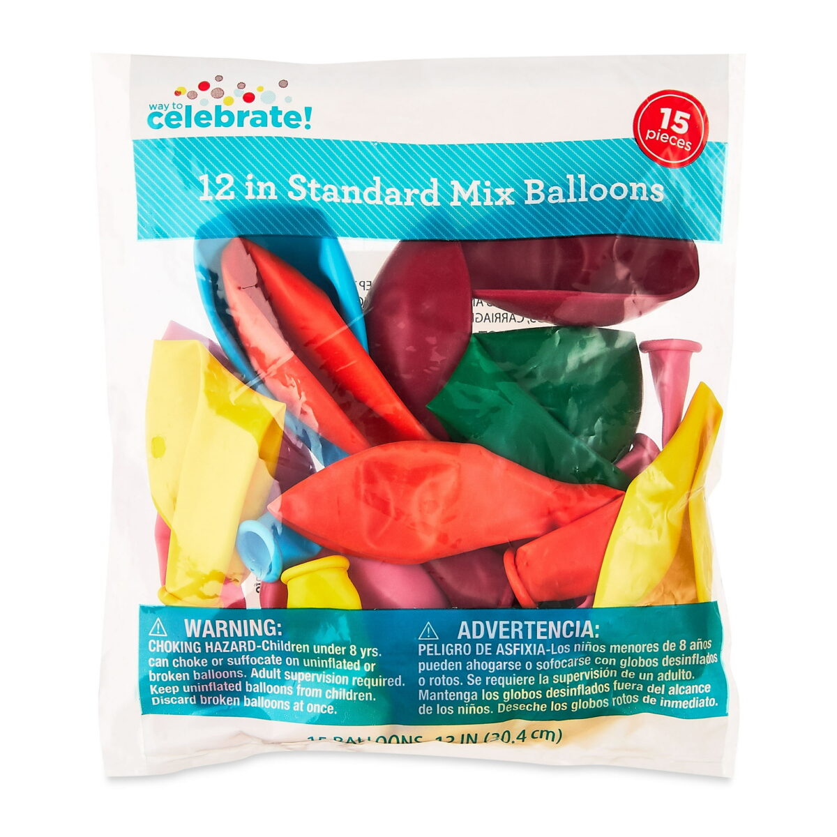 12" Assorted Standard Color Mix Balloons, 15 Count, by Way To Celebrate - Image 2