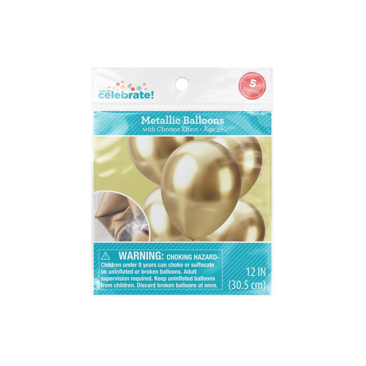 12 Gold Glossy Metallic Balloons, 5 Count, by Way To Celebrate - Image 1