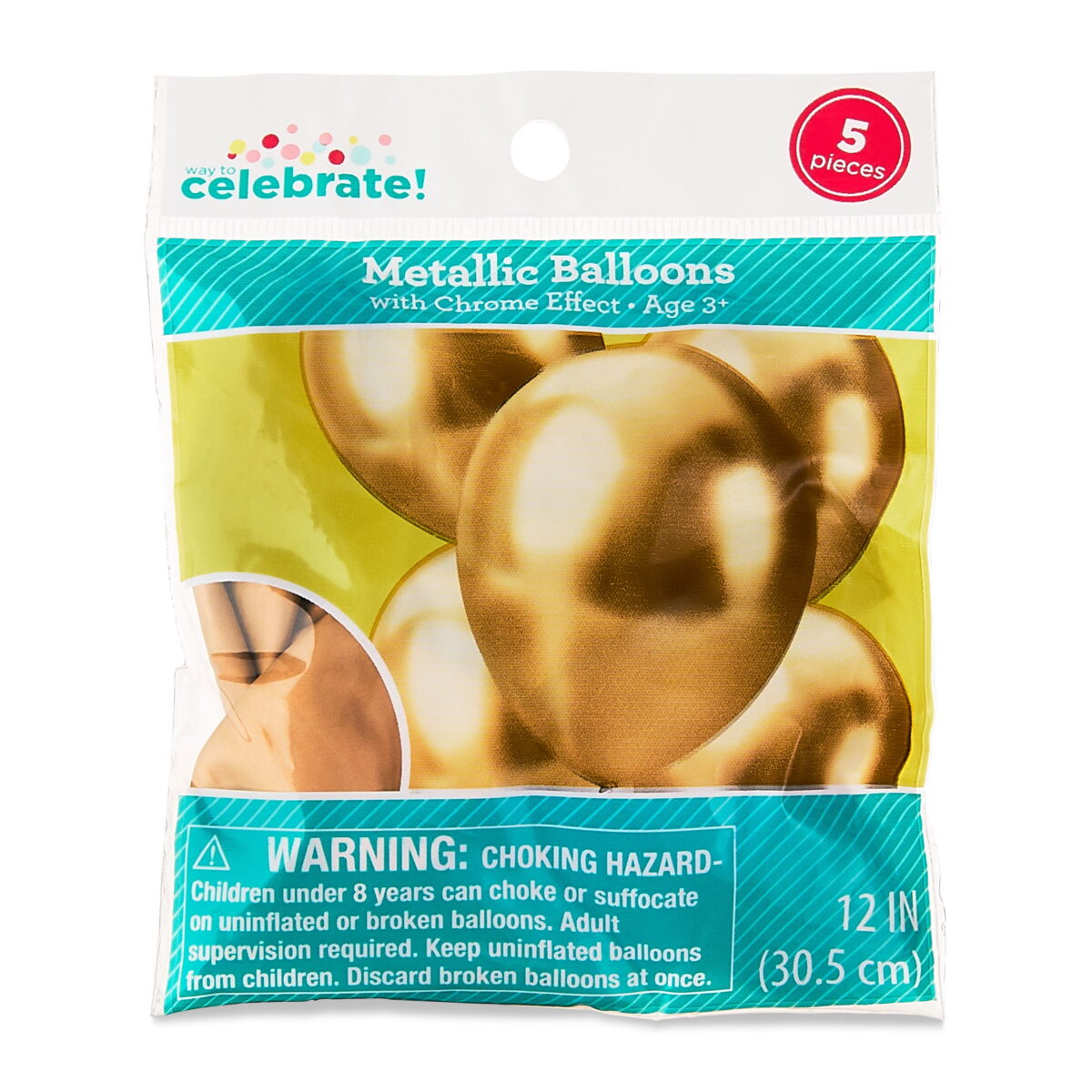 12 Gold Glossy Metallic Balloons, 5 Count, by Way To Celebrate - Image 3