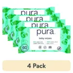 (4 pack) Pura Baby Wipes, Fragrance Free, Sensitive, EWG Verified, Plant-Based, 60 Count, Choose Your Count