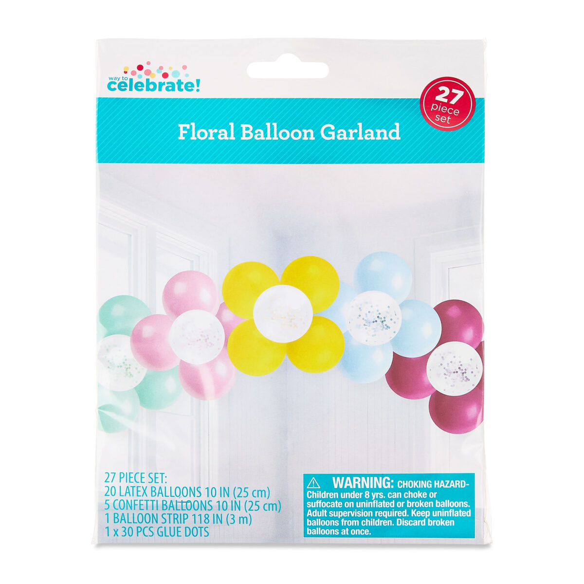 Multicolor Flower Latex Balloon Garland, 27 Pieces, by Way To Celebrate - Image 2