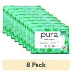 (8 pack) Pura Baby Wipes, Fragrance Free, Sensitive, EWG Verified, Plant-Based, 180 Count, Choose Your Count