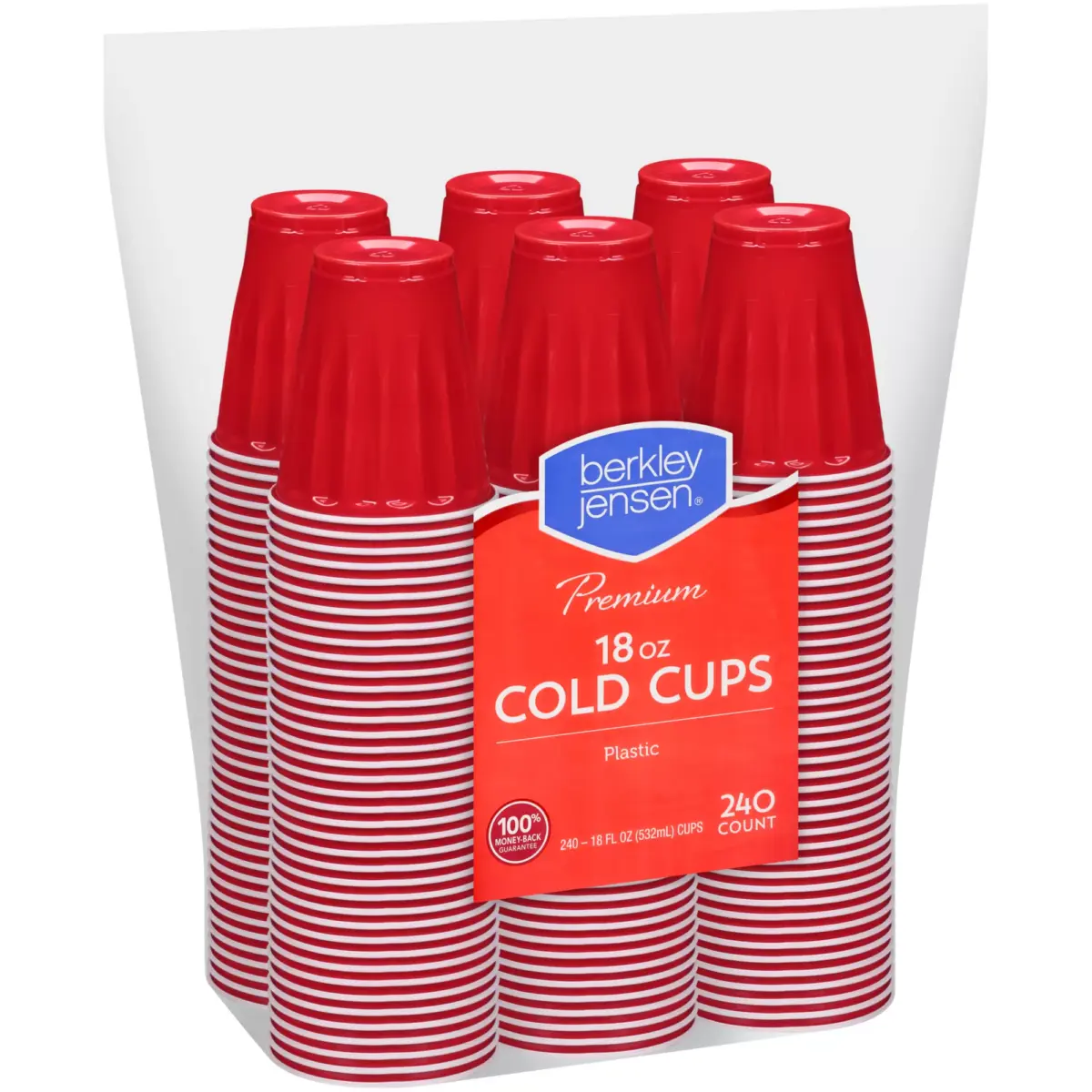 Berkley Jensen Premium Plastic Cups - Red, 18 oz.240 ct. - Image 2