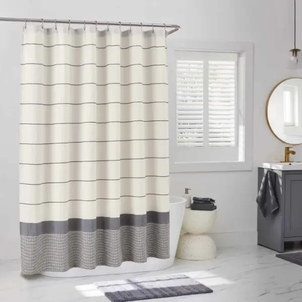 Better Homes & Gardens, Maison Stripe Shower Curtain Vanilla Dream/Rich Black, BCI Cotton, Recycled Poly, Polyester, 72 W x 72 L, 1 Piece