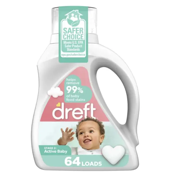 Dreft Active Baby Liquid Laundry Detergent for Sensitive Skin, Hypoallergenic, 92 fl oz, 64 Loads