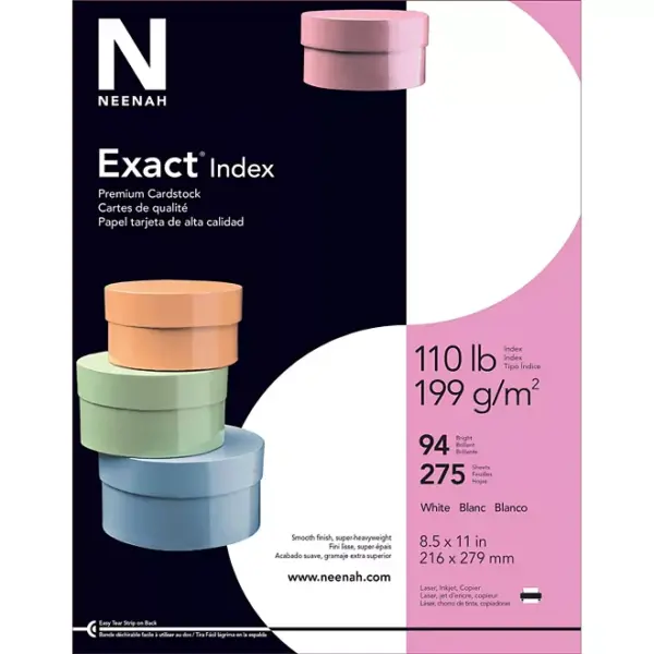 Exact Index Cardstock, 8.5 x 11", 94 Bright, 110 lbs., 1 Ream (275 sheets)