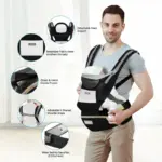Fxcoia Baby Carrier with Hip Seat 6 in 1 Baby Wraps Carrier Adjustable Ergonomic Holder for Newborn Toddler Black - Image 5