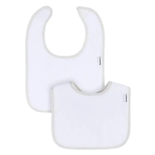 Gerber Baby Boys or Girls White Bibs, 2-Pack, One Size