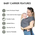 Gllquen Baby Wrap Carriers Organic Cotton Slings, for Toddlers,Infant,Newborn 35 lbs, Dark Gray - Image 2