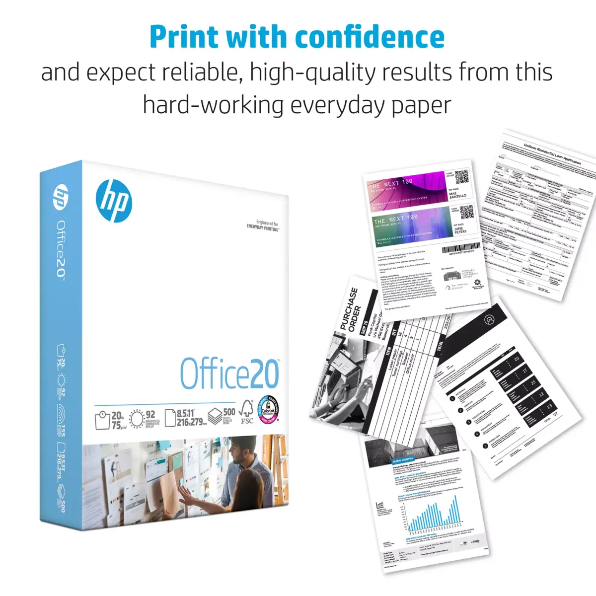 HP White Office Copy Paper, 92 Brightness, 20 lbs., Letter, 3 Reams, 1,500 sheets - Image 3