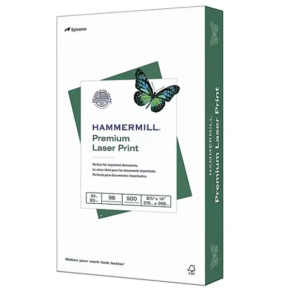 Hammermill - Laser Print Paper, 24lb, 98 Bright, 8-12 x 14 - 1 Ream