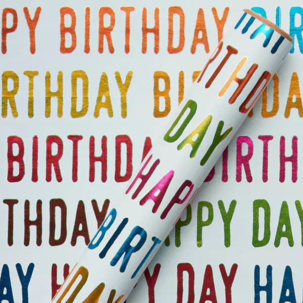 Happy Birthday Colorful Print Wrapping Paper - Spritz™ Multicolor Typography Gift Wrap for All Occasions, 90.4 x 30