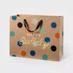 Happy Birthday Dots on Kraft Medium Gift Bag - Spritz™ Multicolor Polka Dot, 10 x 12.75 x 5, Classic Pattern