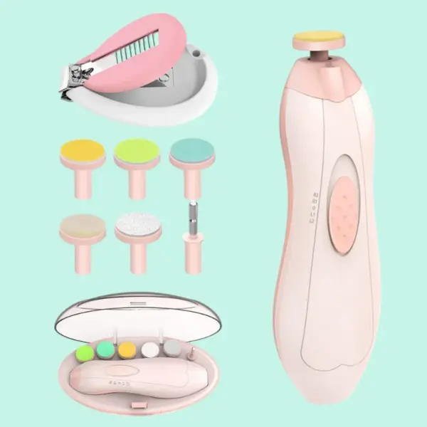 Lupantte Baby Nail Filer and Baby Nail Clippers with Light Set, Electric Infant Nail Trimmer Kit, Safe Baby Grooming Kit, for Newborn Pink