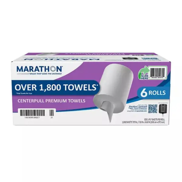 Marathon Centerpull Premium 1-Ply White Paper Towels 6 rolls, 300sheetsroll