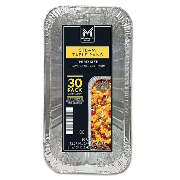 Member's Mark Aluminum Steam Table Pans, 1/3 Size 30 ct.