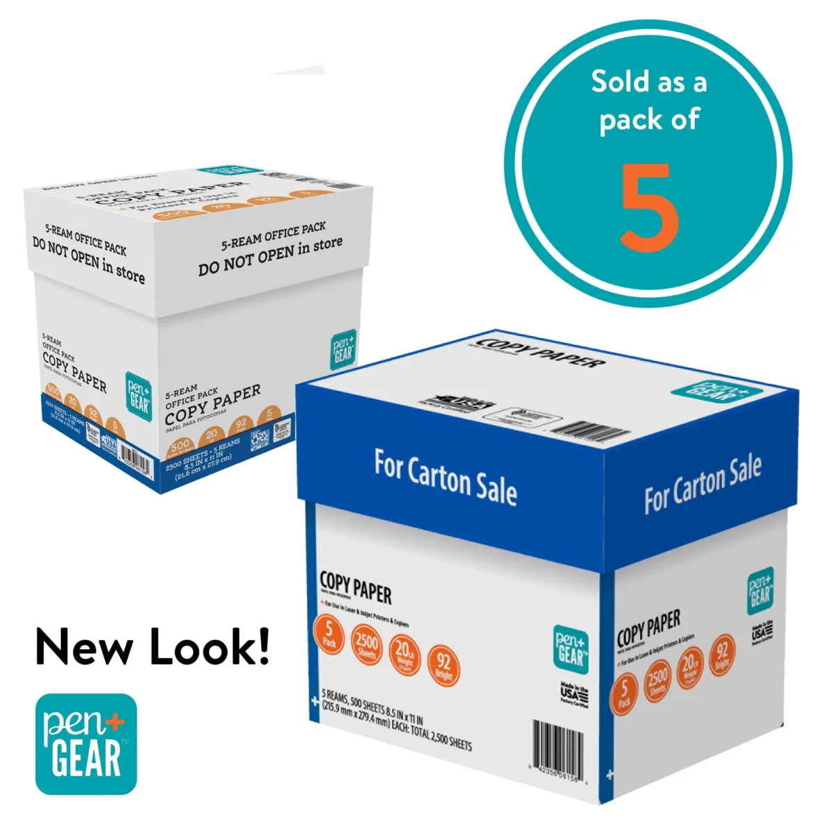 Pen + Gear Copy Paper, 8.5 x 11, 92 Bright, 20 lb., White, 5 Ream Case (2,500 Sheets) - Image 2