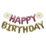 Pink/Gold Happy Birthday Foil Daisy Balloon Banner, 18 Pieces, by Way To Celebrate
