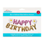 Pink/Gold Happy Birthday Foil Daisy Balloon Banner, 18 Pieces, by Way To Celebrate - Image 2