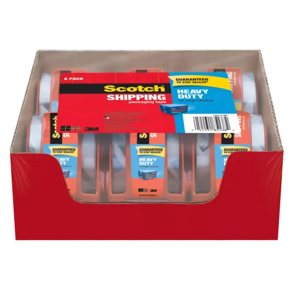 Scotch Heavy-Duty Shipping Packaging Tape with Dispenser, 2" x 1,000", 6 pk. - Clear