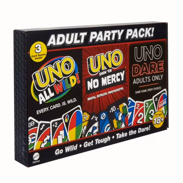 UNO All Wild, UNO Show ‘em No Mercy, UNO Dare Adults Only 3 Card Game Bundle for Adults & Parties
