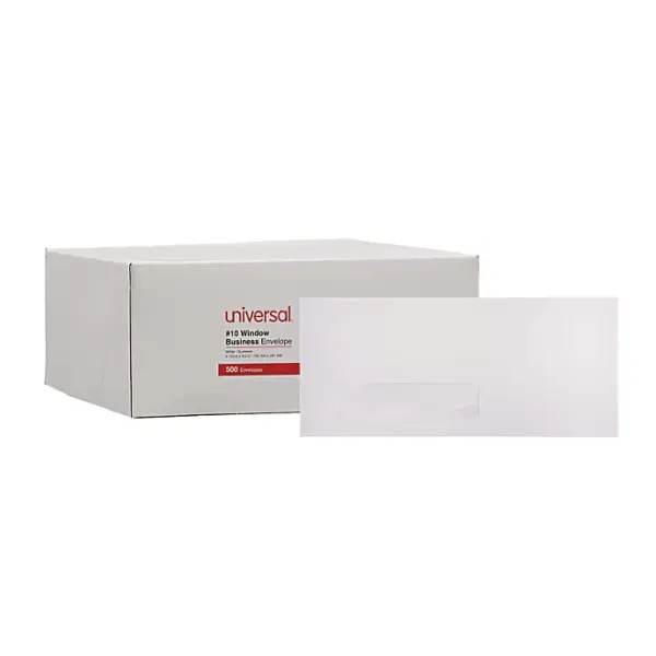 Universal® Window Business Envelope, #10, 4 18 x 9 12, White, 500Box