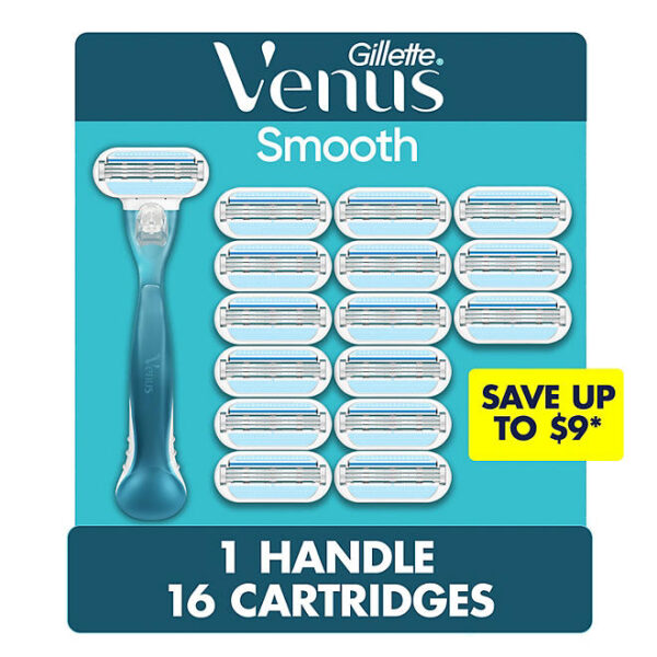 Venus Original Smooth Women's Razor, 3 Blade, Handle + 16 Cartridges