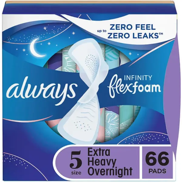 Always Infinity Extra Heavy Overnight Pads, with Wings, Size 5, 66 ct.