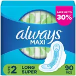 Always Maxi Long Pads, Unscented, Size 2, 90 ct.