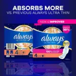 Always Ultra Thin Overnight Pads with Wings, Size 4, 80 ct. - Image 3