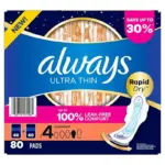 Always Ultra Thin Overnight Pads with Wings, Size 4, 80 ct. - Image 9