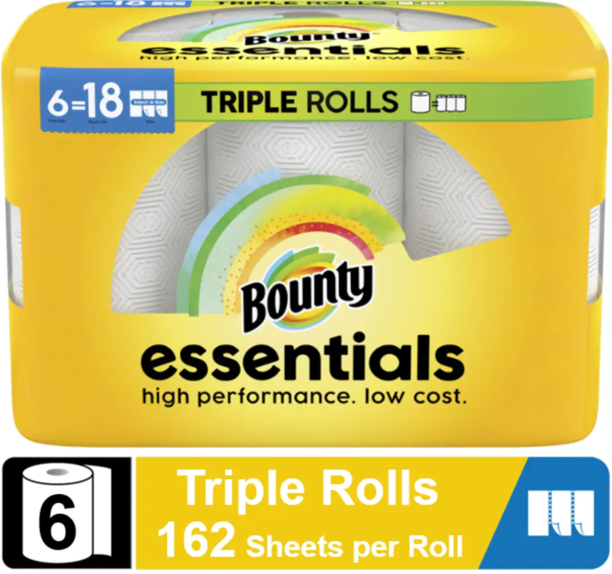 Bounty Essentials Paper Towels Select-a-Size, 6 Double Rolls - Image 1